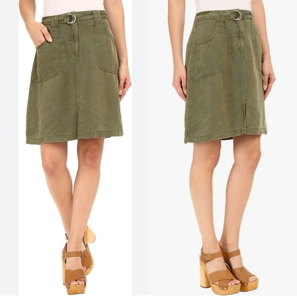 SANCTUARY Holly Linen Blend Skirt Knee Length Olive‎ Green Womens Size M Utility - Picture 2 of 11